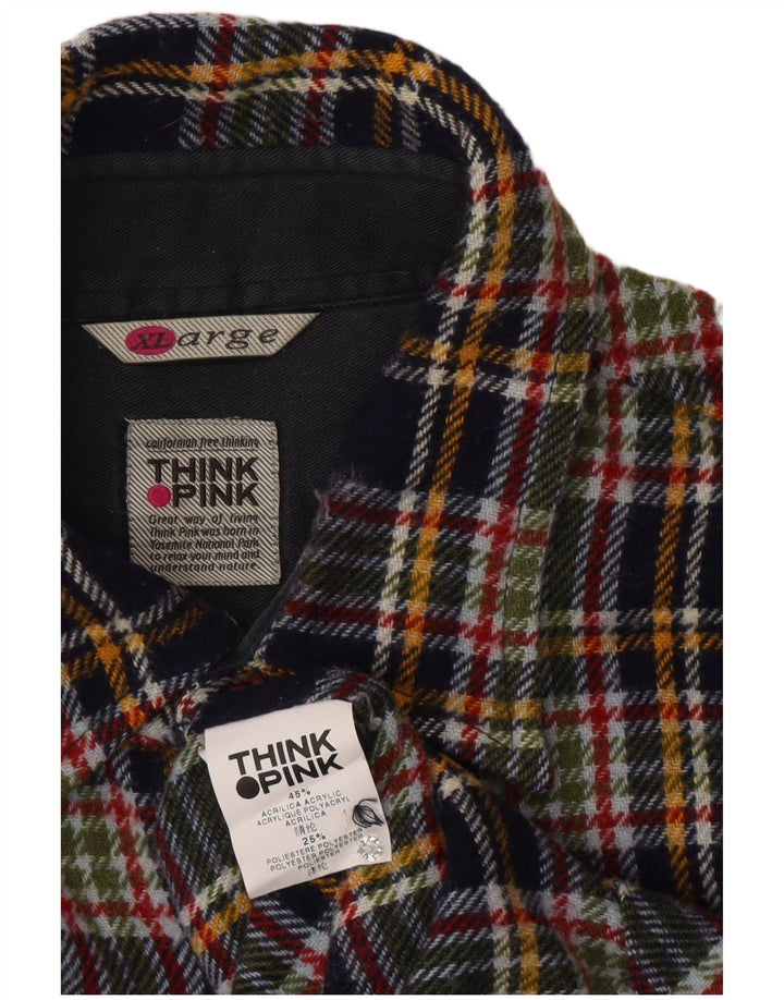 Think Pink Surchemise Homme Flanelle Chemise XL Bleu Marine Carreaux Acrylique