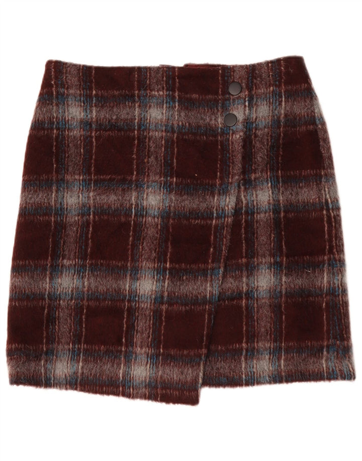 Marks & Spencer Mini-jupe pour femme UK 14 Large W34 Bordeaux à carreaux en polyester