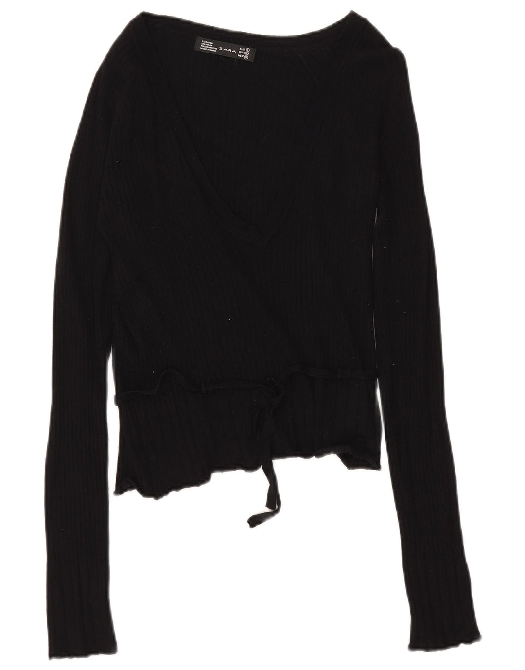 Zara Womens Top Manches Longues UK 14 Large Rayonne Noire