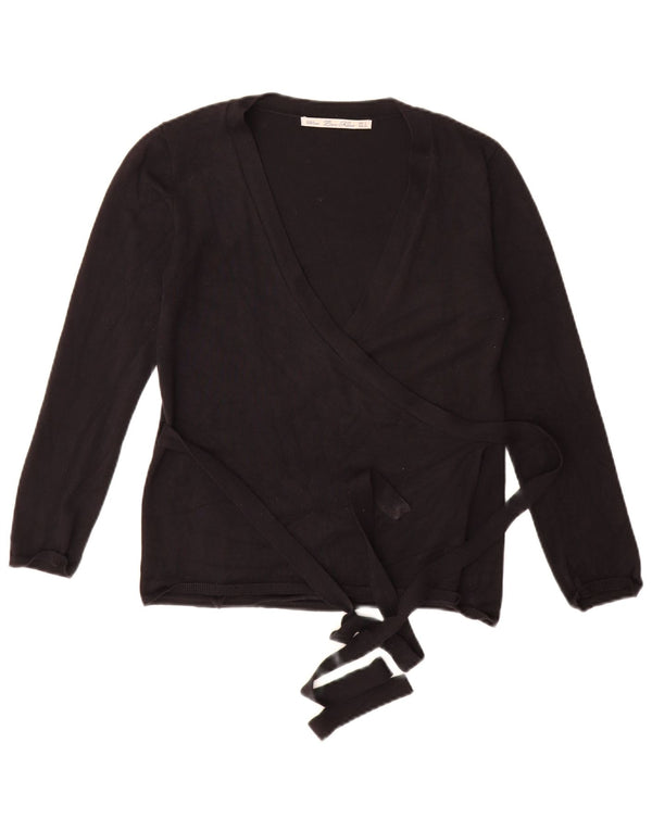 Zara Femme Wrap Cardigan Pull UK 14 Large Noir Viscose