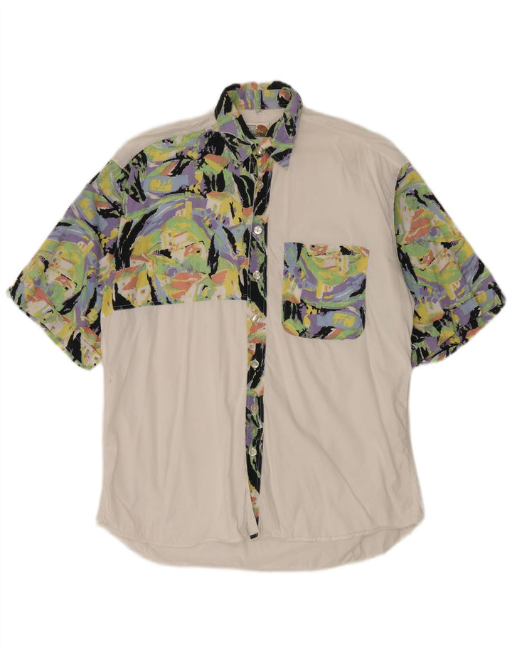 Le Frog Chemise à manches courtes pour homme Taille 39 40 Blanc moyen Colourblock