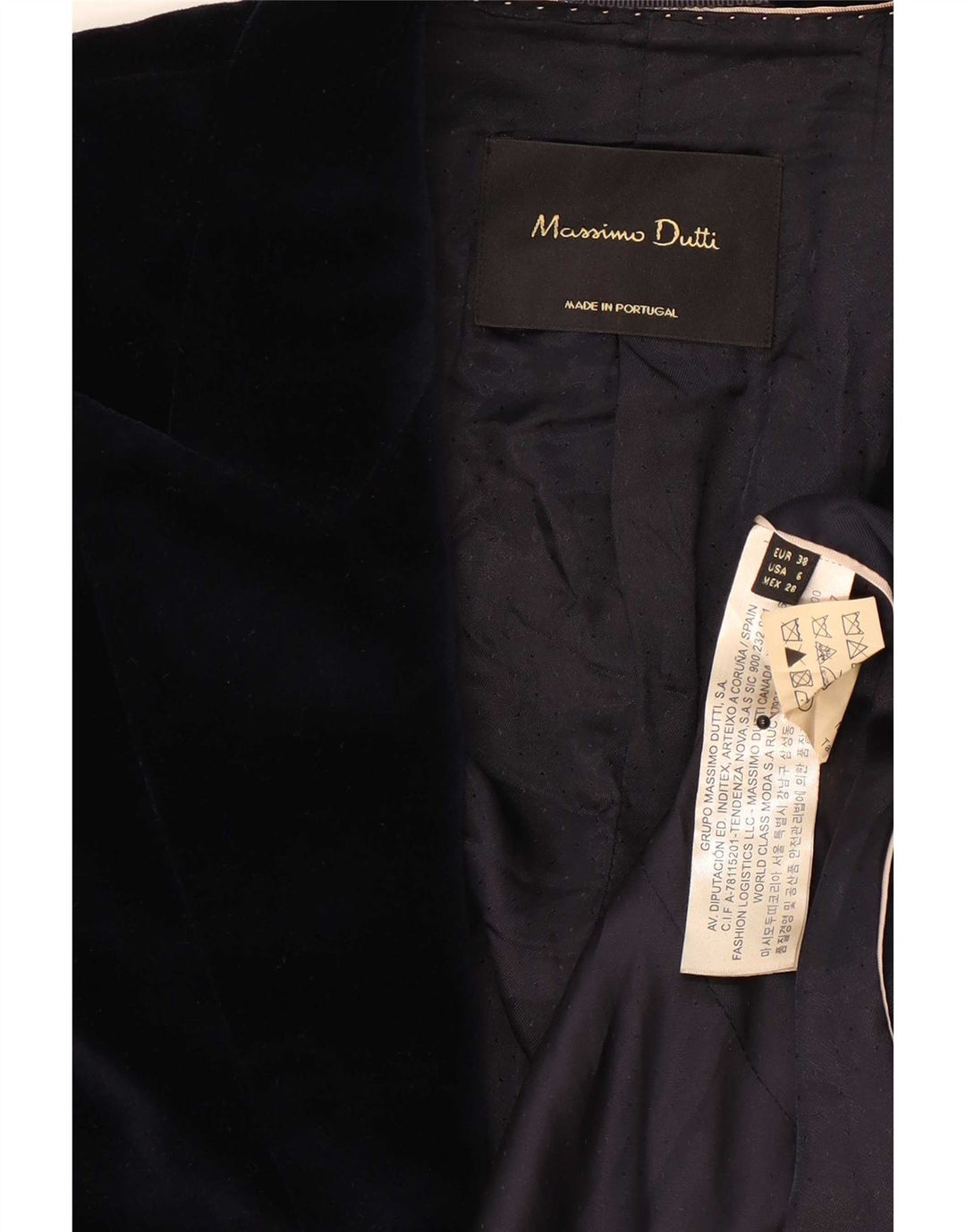 Massimo Dutti Veste blazer en velours à 1 bouton pour femme EU 38 Small Bleu marine