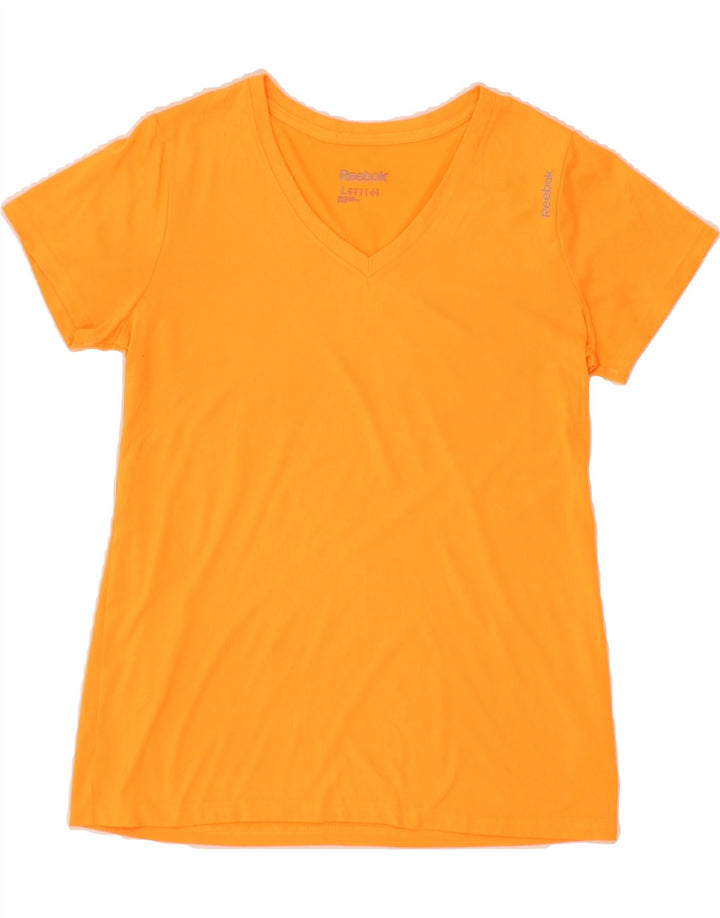 REEBOK Womens T-Shirt Top UK 14 Large Orange Polyester Vintage Reebok and Second-Hand Reebok from Messina Hembry 