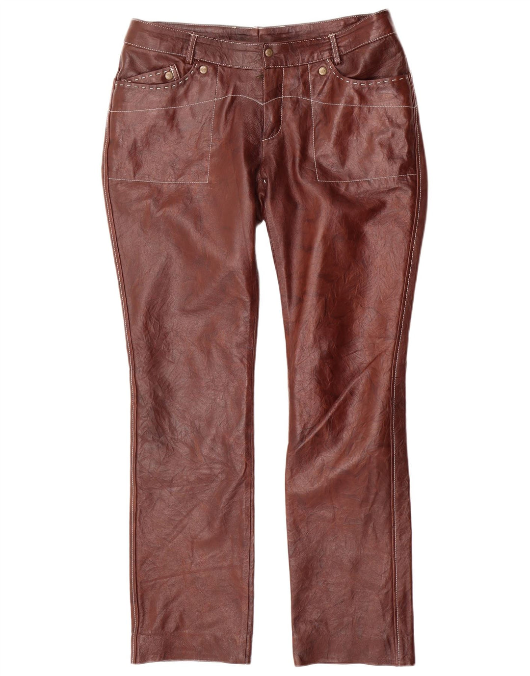 VINTAGE Pantalon droit en cuir pour femme W34 L31 Marron