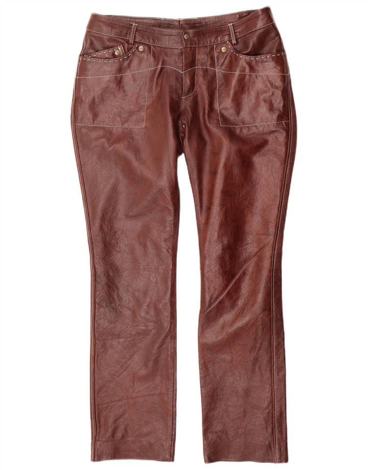 VINTAGE Pantalon droit en cuir pour femme W34 L31 Marron