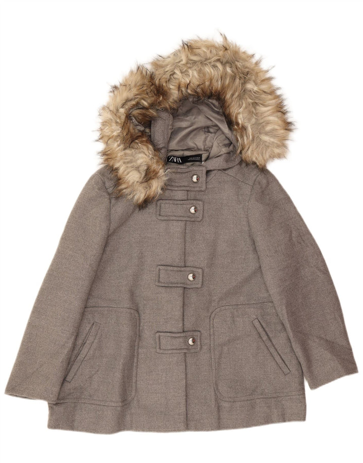 Zara Manteau à capuche pour femme UK 44 Gris moyen Viscose