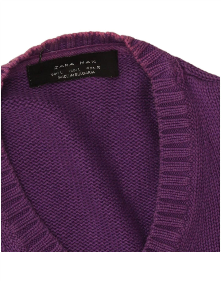 Zara Pull col V pour homme Violet Taille L