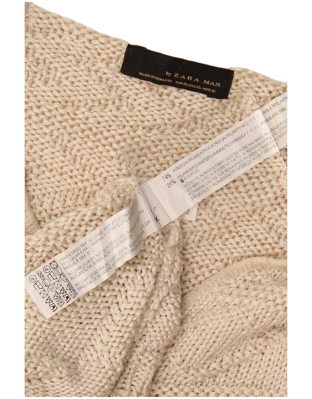 Zara Homme Pull Col V XL Beige Acrylique