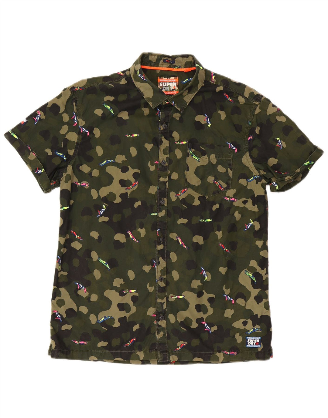 Superdry Chemise à Manches Courtes Box Fit Homme Kaki Moyen Camouflage Coton