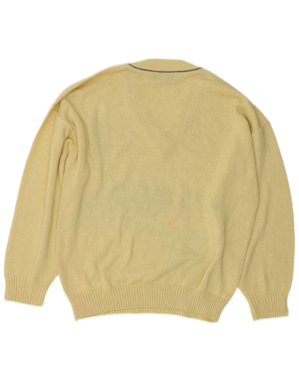 Dardano Mens V-Neck Jumper Sweater IT 52 Large Yellow Geometric Cotton