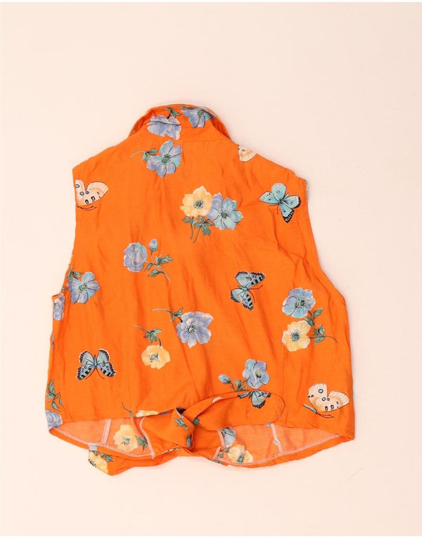 vintage Womens Crop Chemise sans manches Blouse IT 38 XS Orange Floral