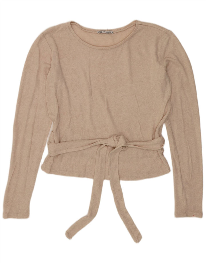 Zara Femme Crop Top Manches Longues UK 14 Beige Moyen