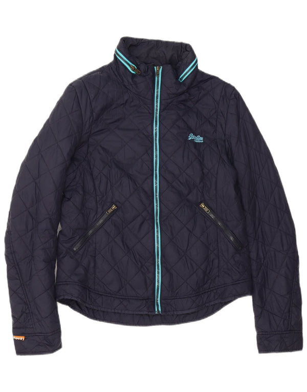 Superdry Veste matelassée à capuche pour femme UK 14 Large Bleu Marine Nylon