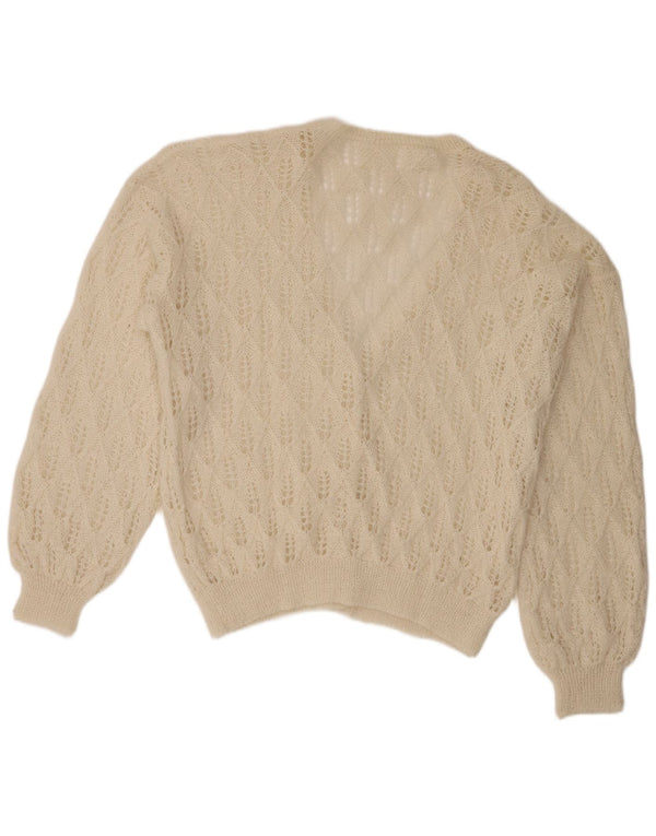 vintage Femmes Voir à travers Cardigan Pull UK 20 2XL Off White