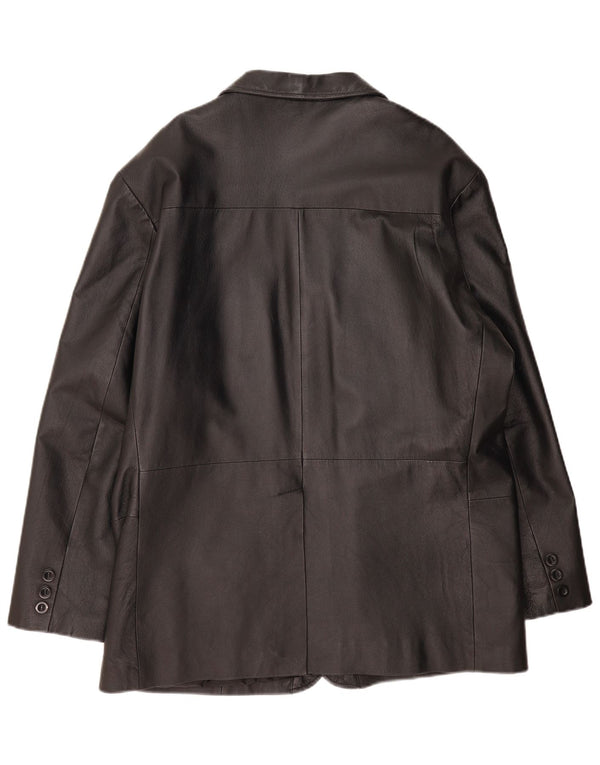 vintage Homme 3 Boutons Veste Blazer En Cuir UK 42 XL Cuir Noir