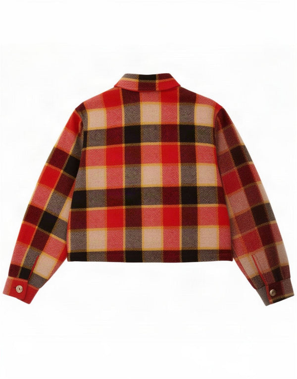 And Womens Flannel Crop Bomber Jacket IT 42 Medium Red Plaid Wool