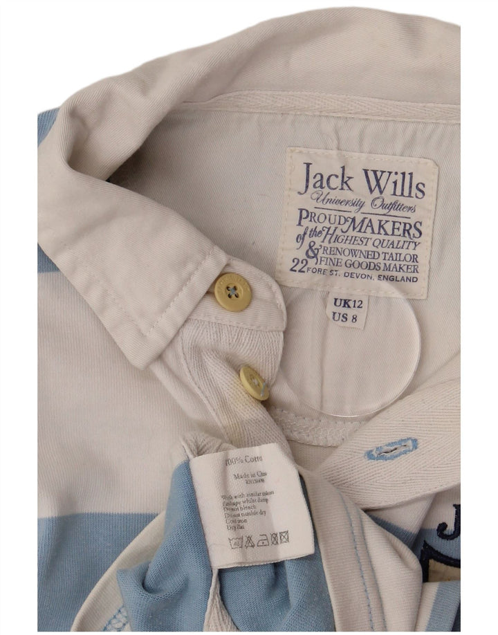 JACK WILLS Polo de rugby graphique pour femme UK 12 Bleu moyen rayé