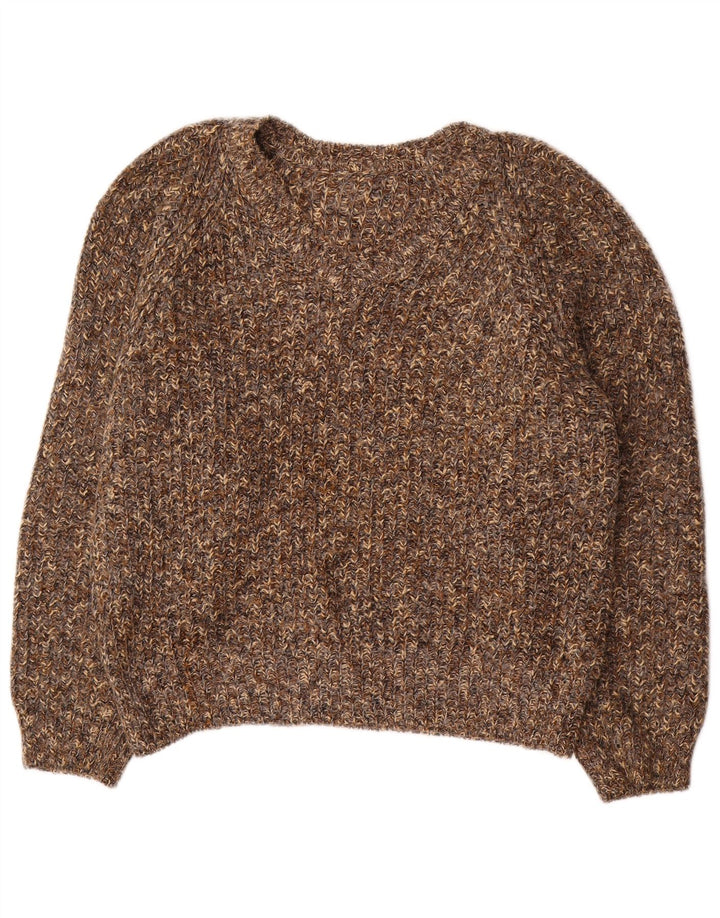 VINTAGE Femme Pull surdimensionné à col en V UK 18 XL Marron Moucheté