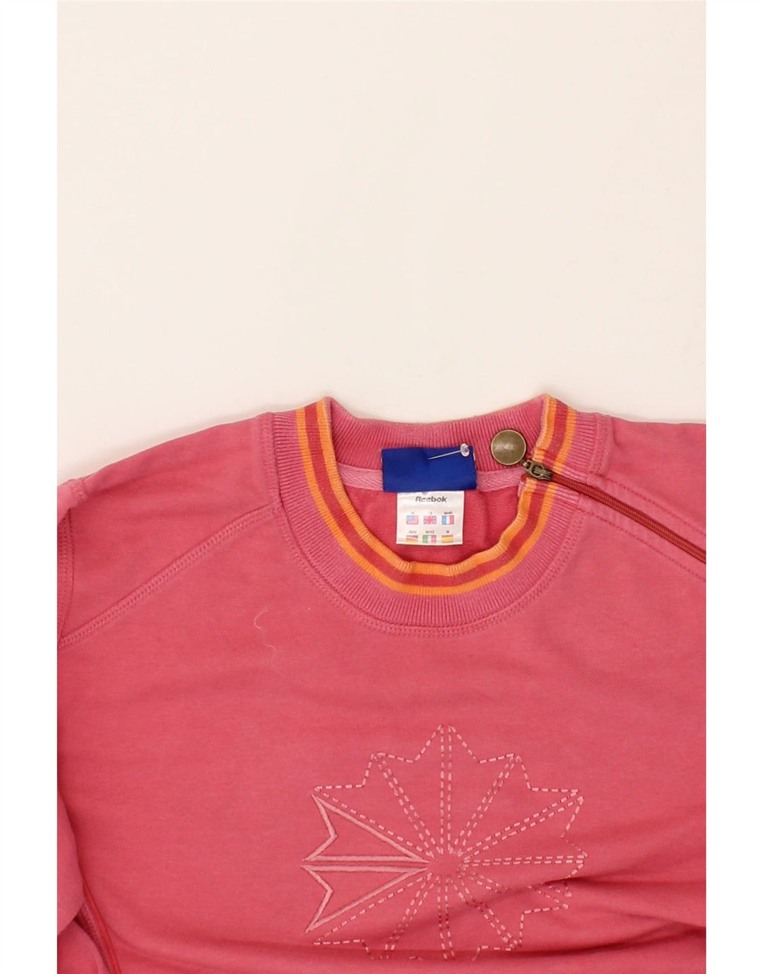 REEBOK Womens Graphic Sweatshirt Jumper UK 12 Medium  Pink Cotton Vintage Reebok and Second-Hand Reebok from Messina Hembry 