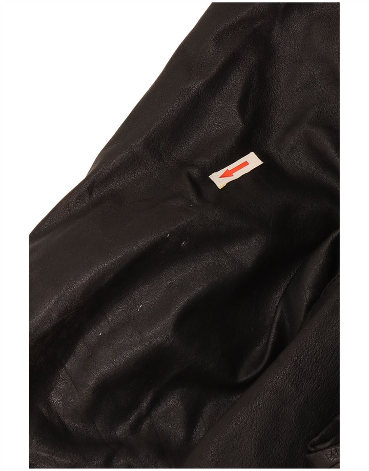 veste en cuir double boutonnage vintage pour hommes UK 42 XL Noir