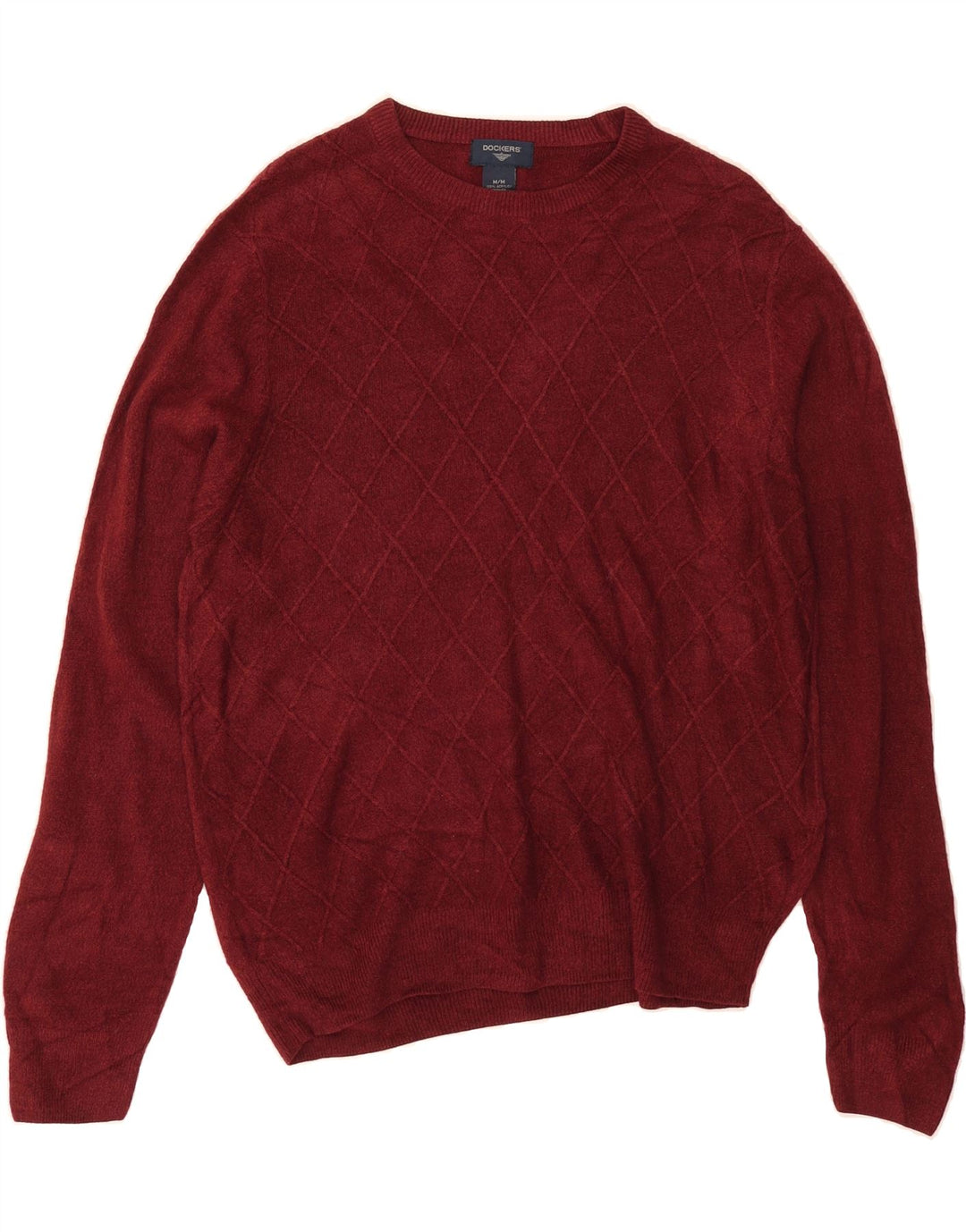 DOCKERS Mens Crew Neck Jumper Sweater Medium Burgundy Argyle/Diamond Vintage Dockers and Second-Hand Dockers from Messina Hembry 