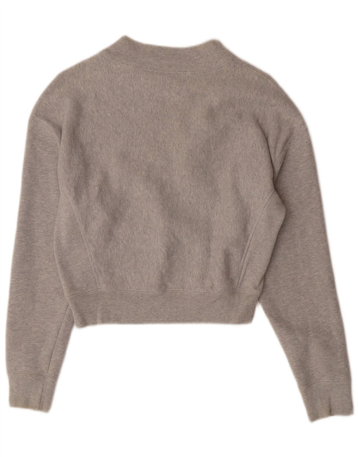 Champion Reverse Weave Crop Sweatshirt Jumper UK 6 XS Gris Coton