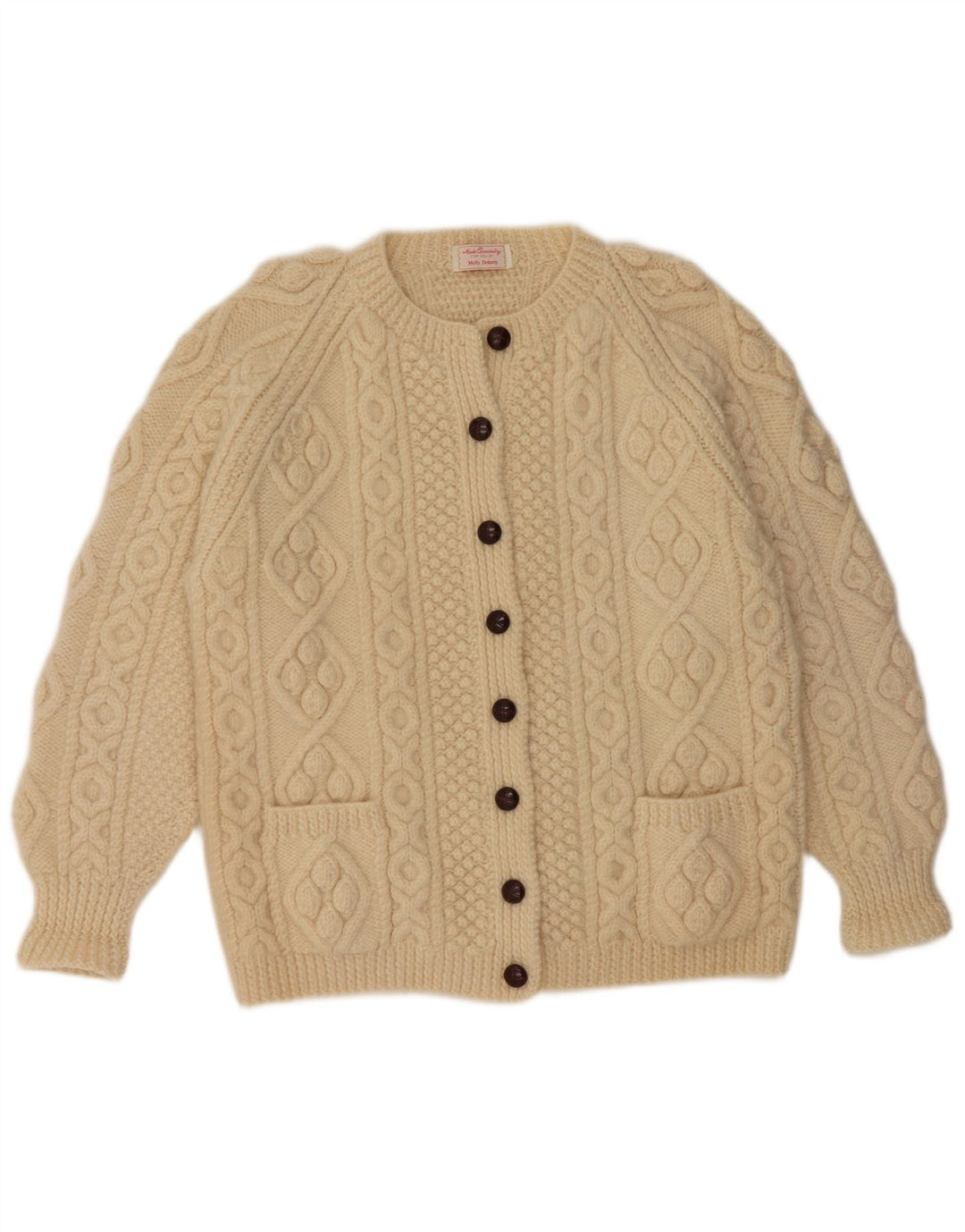 VINTAGE Pull Cardigan Femme UK 16 Grand Beige