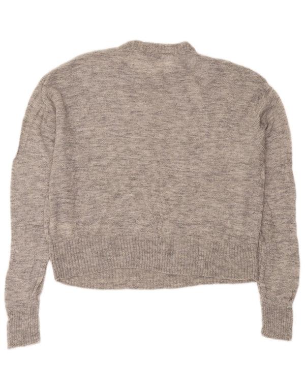 Zara Womens Crop Crew Neck Jumper Sweater UK 18 XL Gris Moucheté Laine