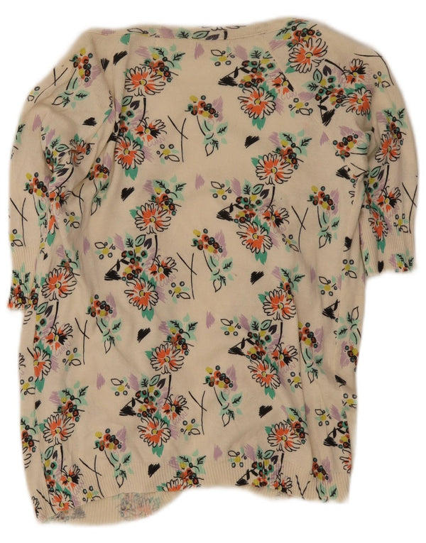 Zara Cardigan ouvert à manches 1/2 pour femme UK 14 Medium Off White Floral