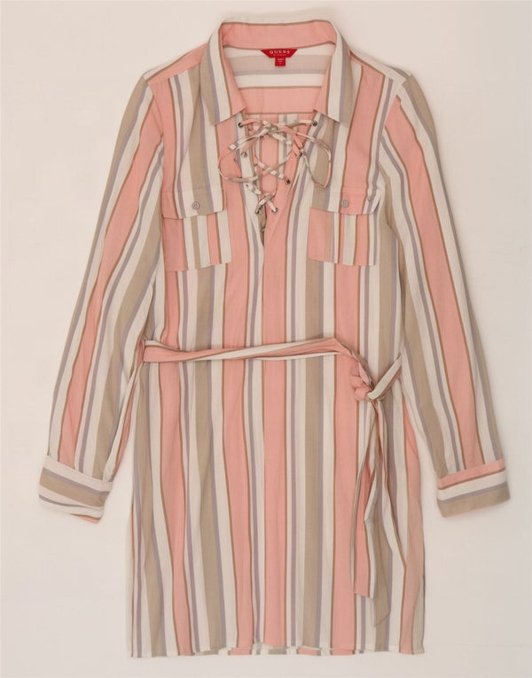 Guess Robe Chemise Femme UK 12 Rayonne Rayée Multicolore Moyenne