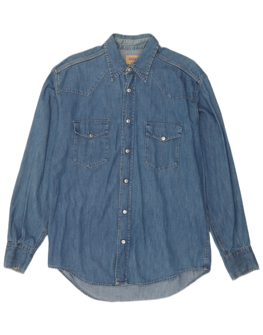 Sisley Chemise En Jean Bleu Moyen Coton