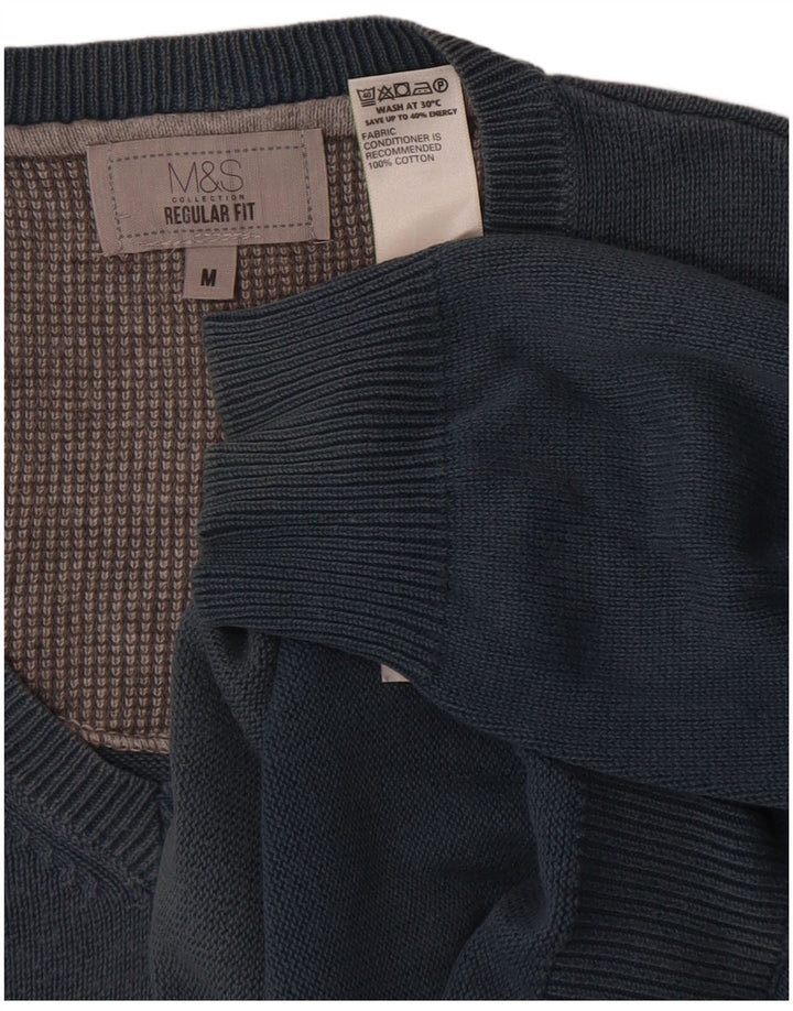 Marks & Spencer Pull Regular Fit Col V Homme Bleu Moyen Coton
