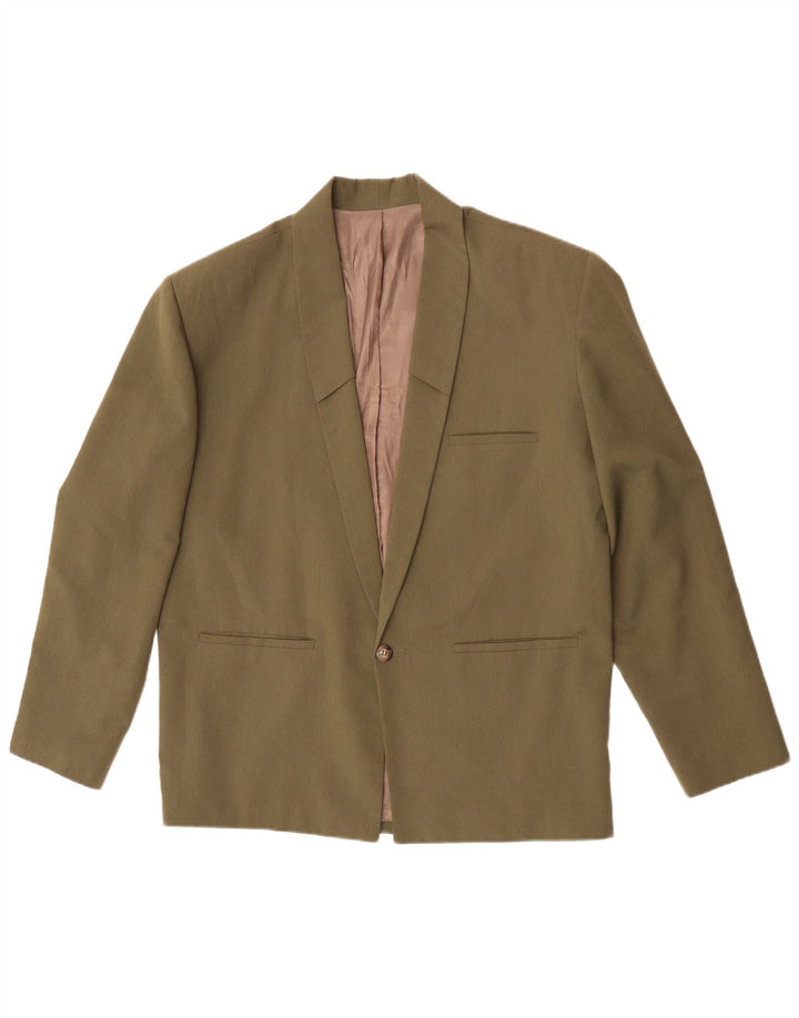 vintage Homme 1 Bouton Blazer Veste UK 38 Moyen Kaki Polyester