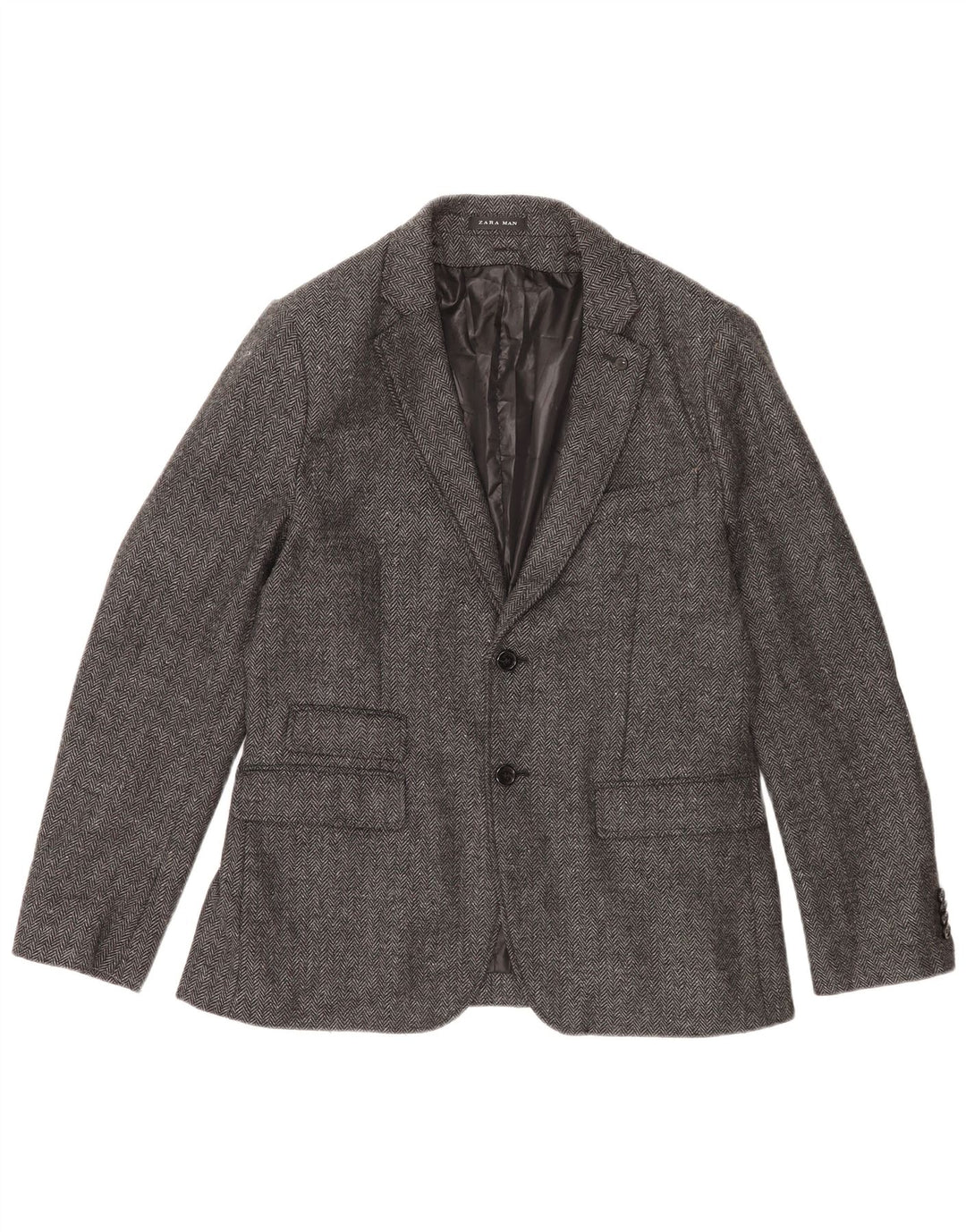 Zara Veste Blazer 2 Boutons Homme EU 52 Grand Gris Chevrons