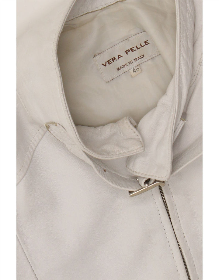 veste en cuir crop femme vintage IT 46 Grand cuir blanc