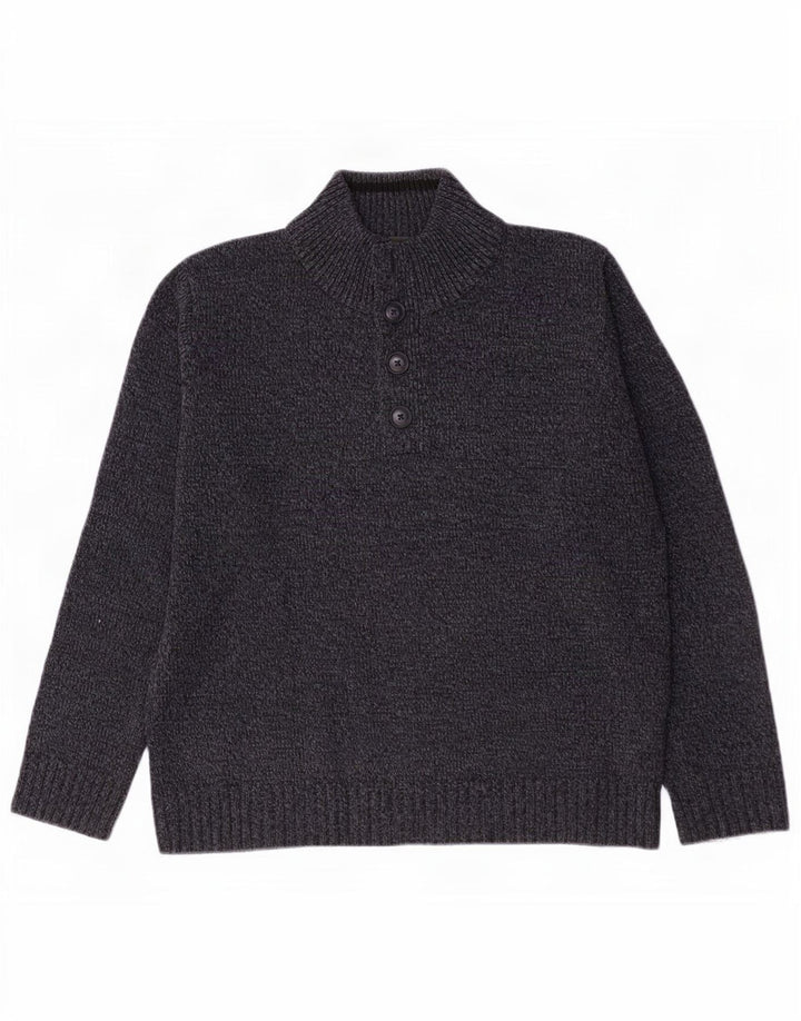 Marks & Spencer Pull à col boutonné pour homme Bleu marine moucheté