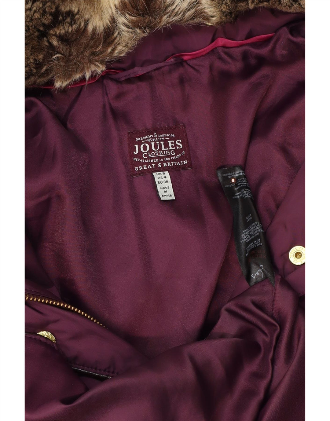 JOULES Manteau matelassé à capuche surdimensionné pour femme UK 8 Small Violet Polyester