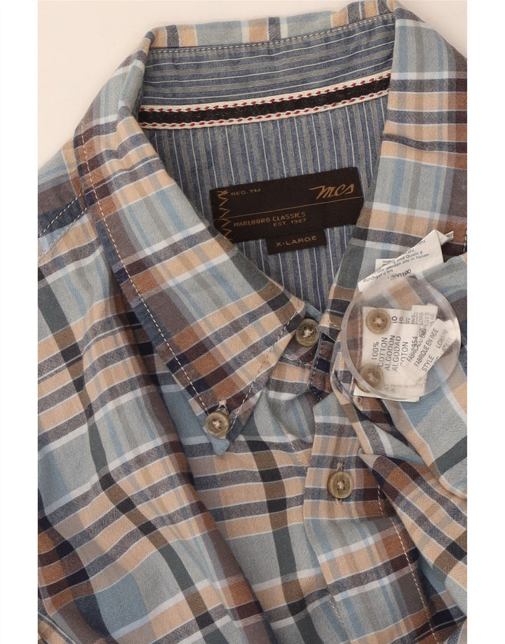 MARLBORO CLASSICS Chemise à Manches Courtes Homme XL Bleu Carreaux Coton