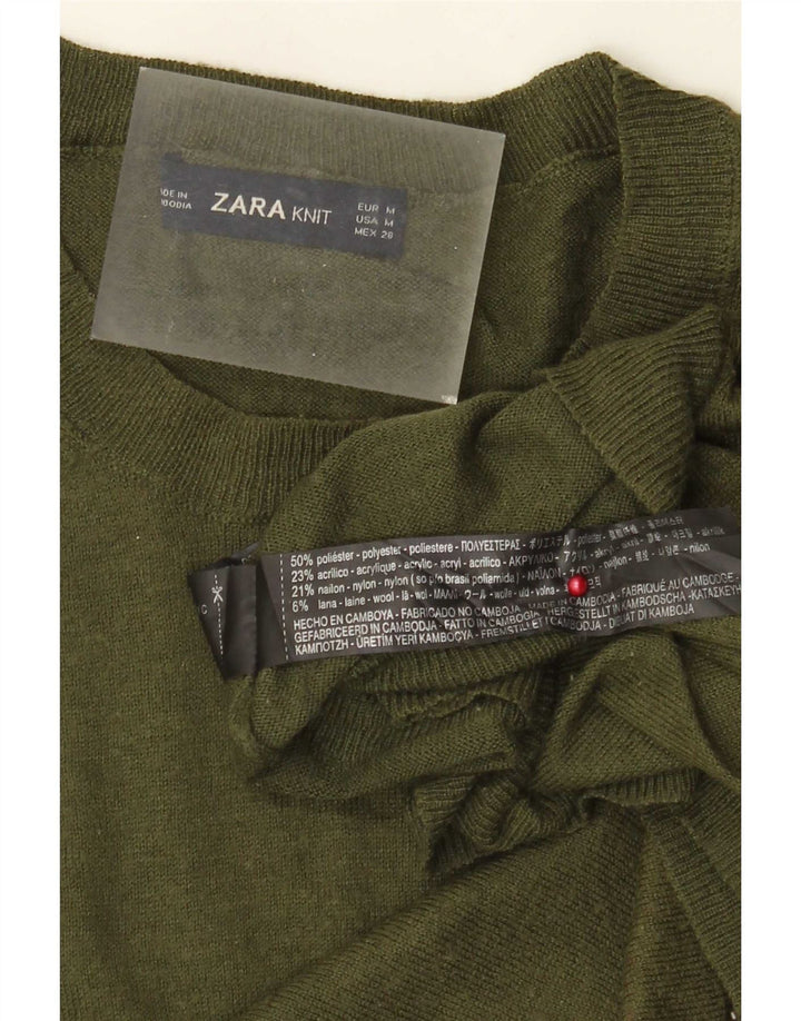 Zara Pull ras du cou pour femme UK 14 Medium Kaki Polyester