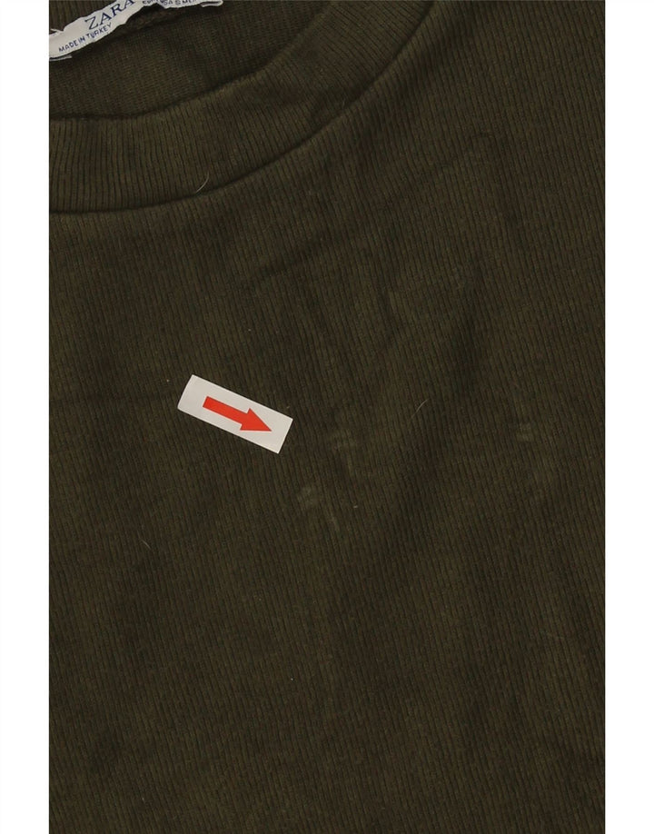 Zara Womens Crop Top Manches Longues UK 10 Petit Vert