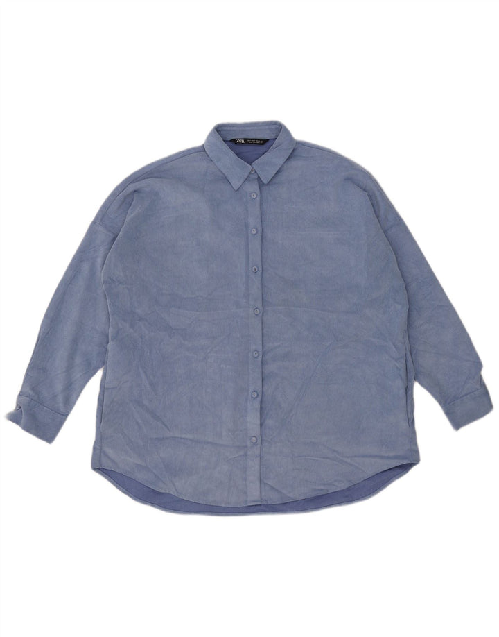Zara Chemise surdimensionnée en velours côtelé pour femme UK 10 Small Bleu Polyester