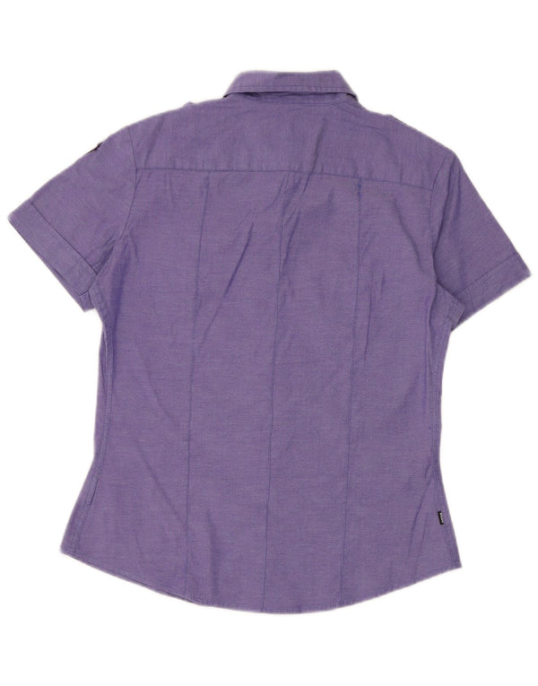 Blauer Chemise militaire à manches courtes pour femme UK 18 XL Violet Coton