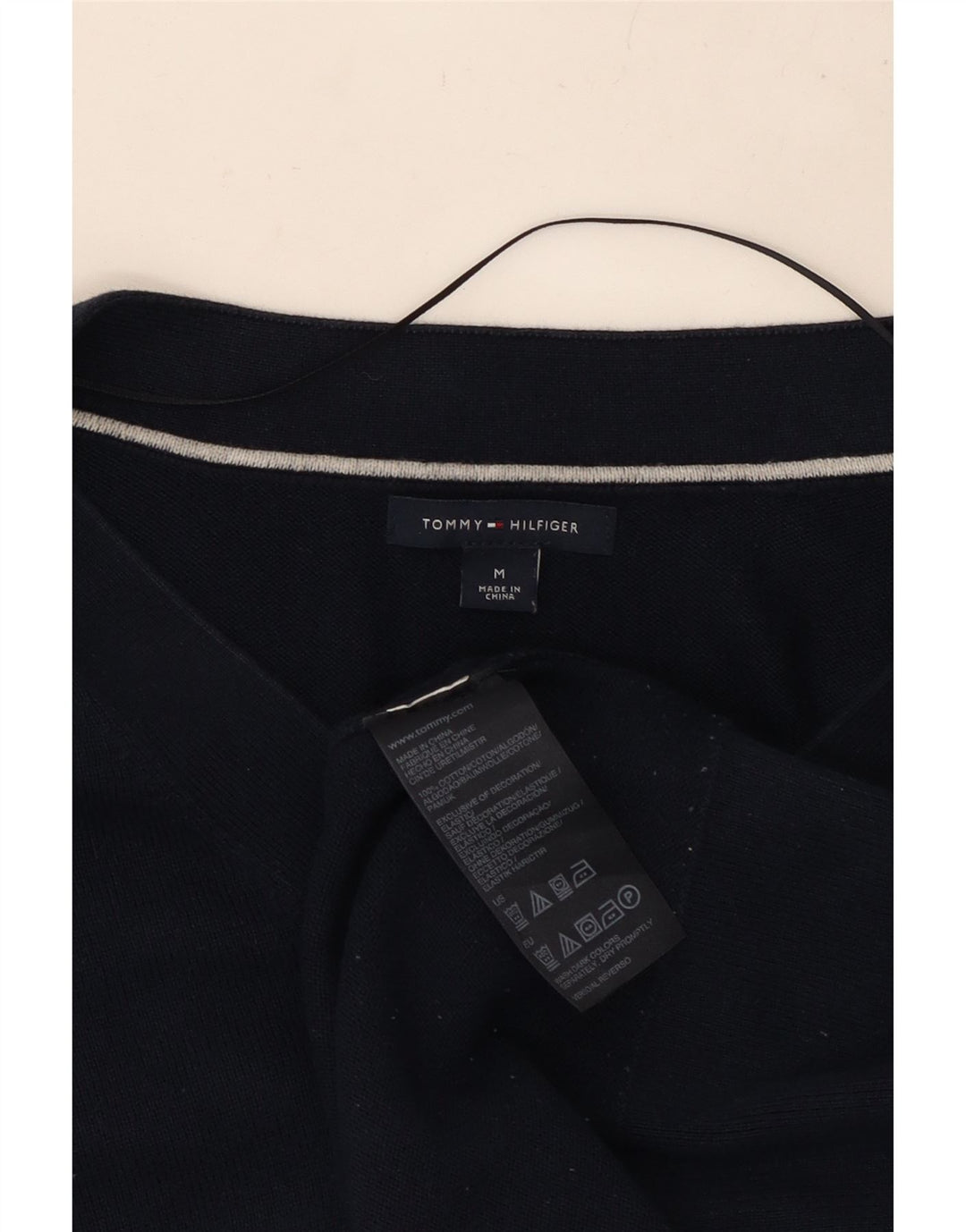 TOMMY HILFIGER Pull col en V pour femme UK 14 Bleu marine moyen Coton