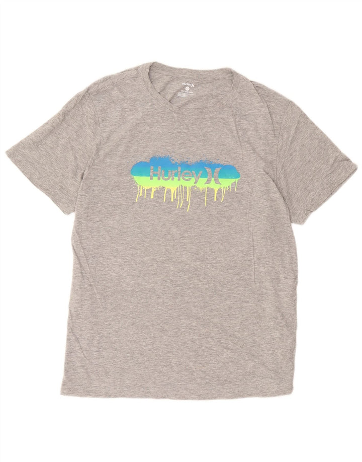 Hurley Mens Graphic T-Shirt Top Large Gris Coton