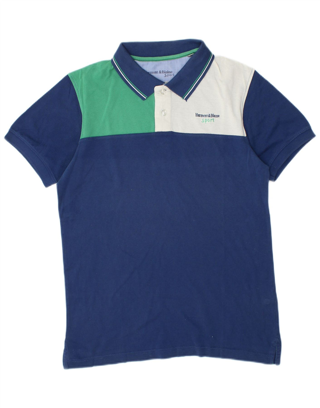 HARMONT & BLAINE Polo Homme Coupe Étroite Petit Bleu Colorblock Coton