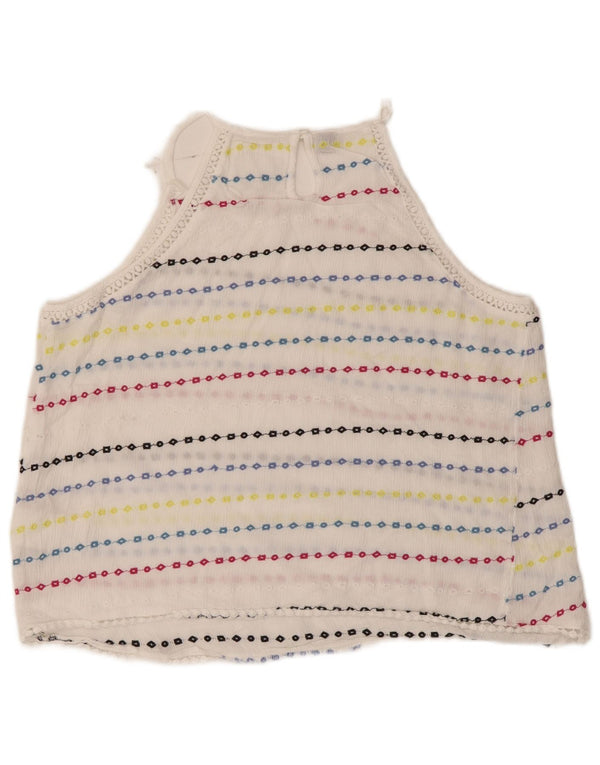 Superdry Femme Crop Halter Top UK 10 Petit Viscose Rayé Blanc