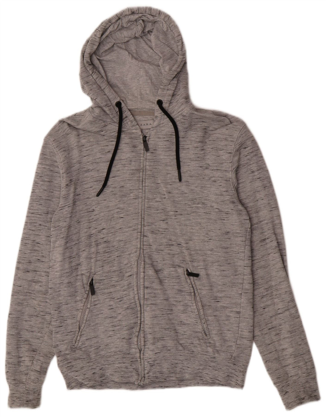 Zara Pull À Capuche Zippé Homme Gris Moyen Moucheté Coton