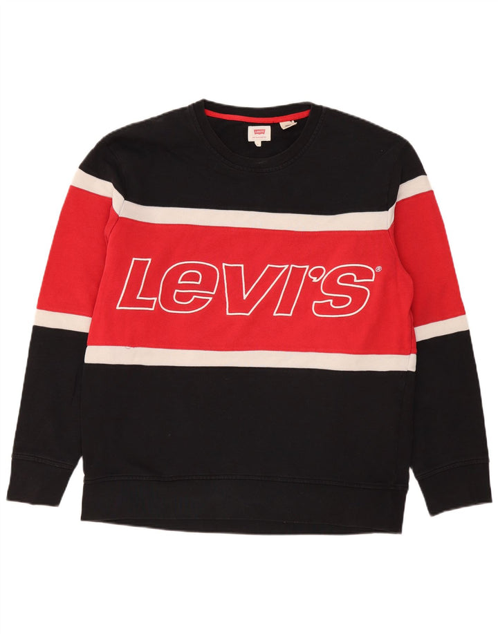 Levi's Graphic Sweatshirt Jumper Large Homme Noir Colorblock Coton