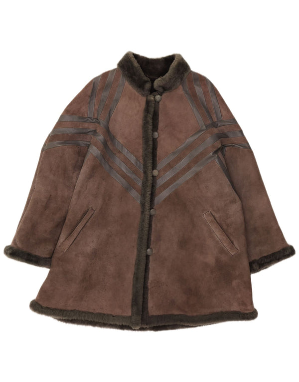 manteau en peau de mouton vintage pour femmes UK 14 Gris moyen