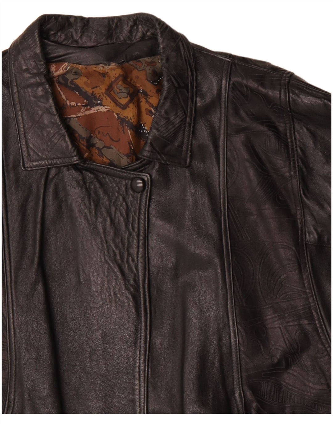 manteau en cuir femme vintage UK 14 Grand cuir géométrique noir